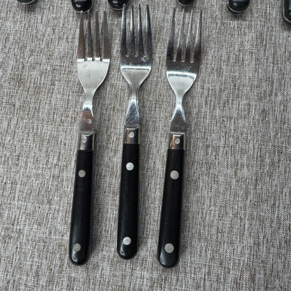 WF Mardi Gras Stainless‎ Flatware Set 12pc Black Riveted Handle Forks Spoons